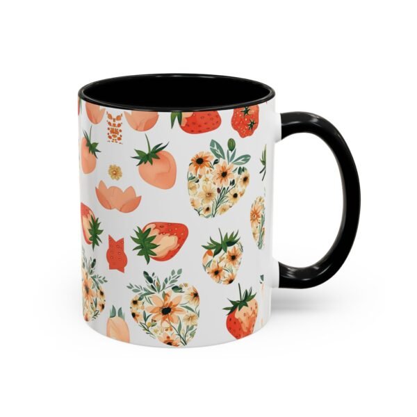 Floral Strawberry Accent Coffee Mug (11, 15oz) - Unique Gift for Nature Lovers, Botanical Mug, Gift for Gardeners, Pressed Flower Design, - Image 2