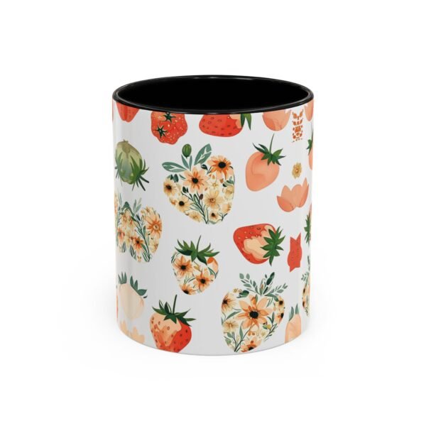 Floral Strawberry Accent Coffee Mug (11, 15oz) - Unique Gift for Nature Lovers, Botanical Mug, Gift for Gardeners, Pressed Flower Design,