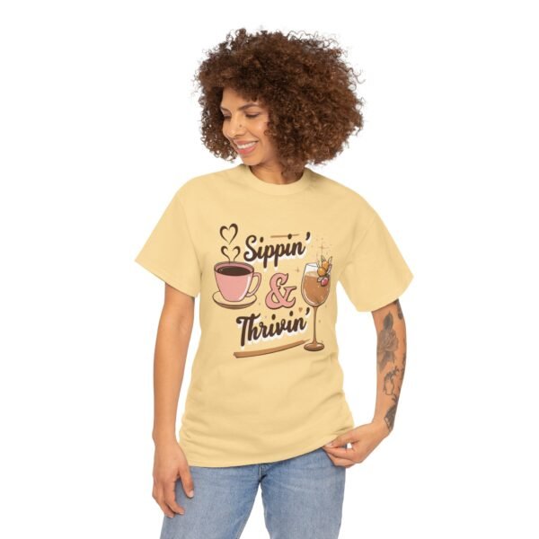 Sippin & Thrivin Tee, Unisex Shirt, Cotton Graphic Tee, Gift for Coffee and Success Lovers, Positive Vibes T-Shirt, Motivational Tee - Image 3