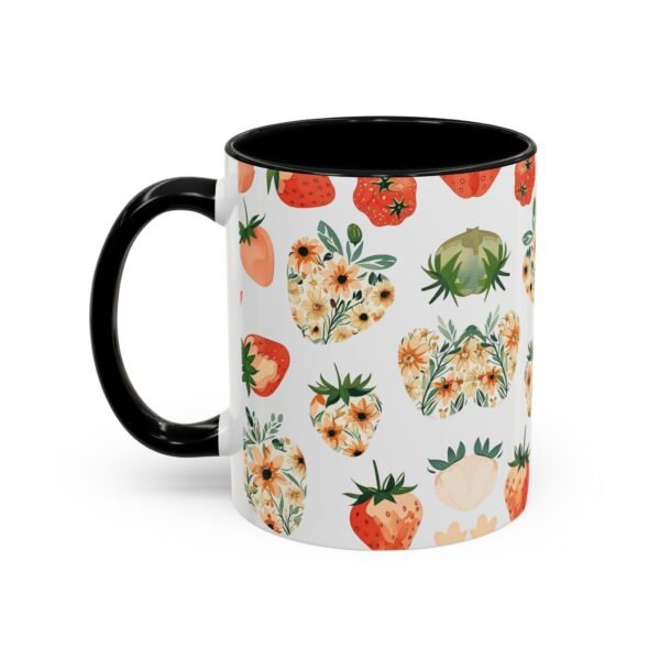 Floral Strawberry Accent Coffee Mug (11, 15oz) - Unique Gift for Nature Lovers, Botanical Mug, Gift for Gardeners, Pressed Flower Design, - Image 3