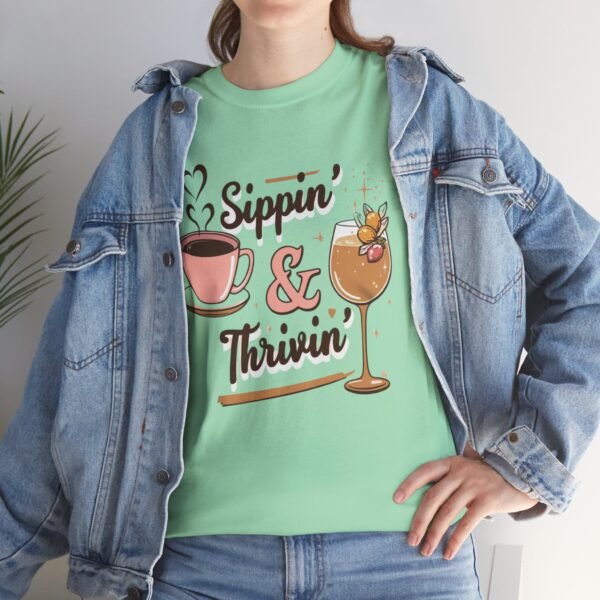 Sippin & Thrivin Tee, Unisex Shirt, Cotton Graphic Tee, Gift for Coffee and Success Lovers, Positive Vibes T-Shirt, Motivational Tee - Image 5